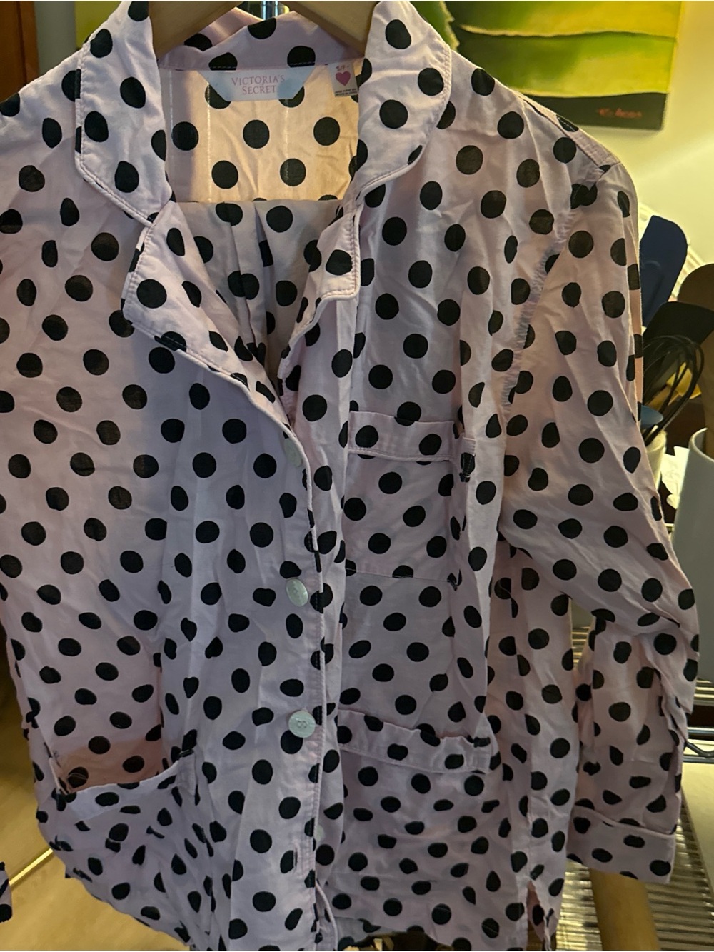Victoria's Secret Light Pink Black Polka Dot Sleep Shirt